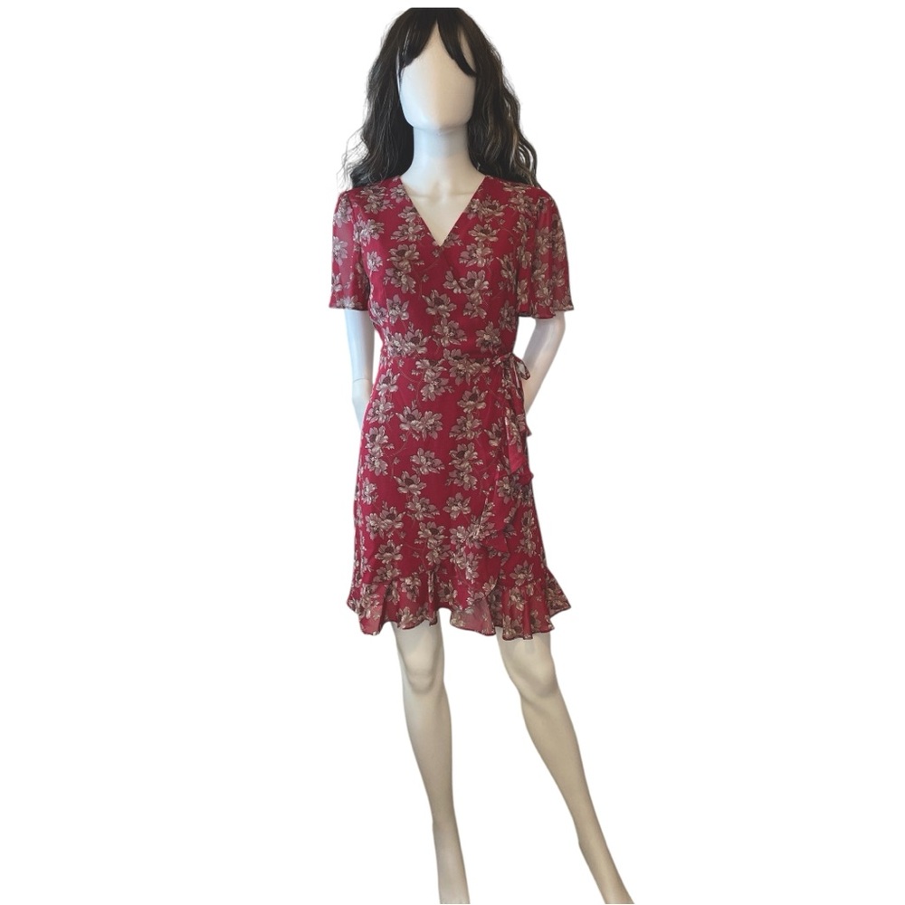Sharagano Floral Wrap Mini Dress